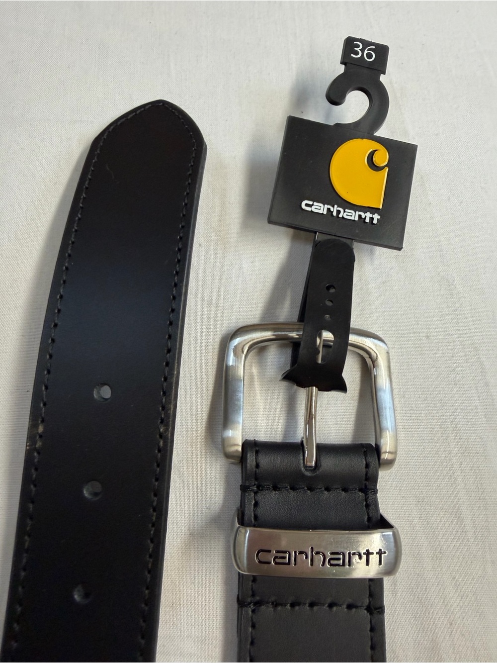 Carhartt Black Leather Belt with Branded Metal Buckle